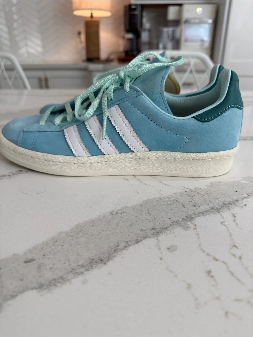 adidas Campus 80s Light Aqua Suede Sneakers with White Stripes- Size: M7|W8.5